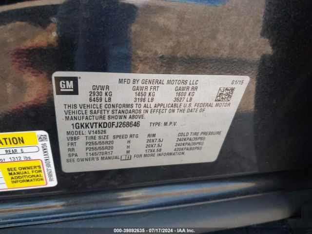 Photo 8 VIN: 1GKKVTKD0FJ268646 - GMC ACADIA 