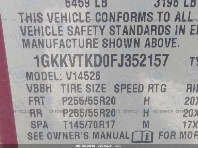 Photo 8 VIN: 1GKKVTKD0FJ352157 - GMC ACADIA 