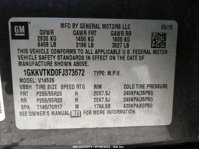 Photo 8 VIN: 1GKKVTKD0FJ373672 - GMC ACADIA 