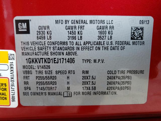 Photo 9 VIN: 1GKKVTKD1EJ171406 - GMC ACADIA DEN 