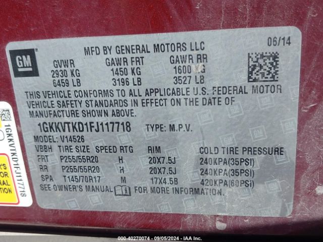 Photo 8 VIN: 1GKKVTKD1FJ117718 - GMC ACADIA 