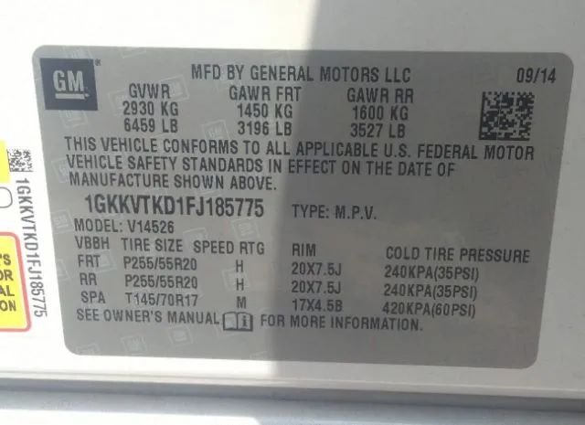 Photo 8 VIN: 1GKKVTKD1FJ185775 - GMC ACADIA 