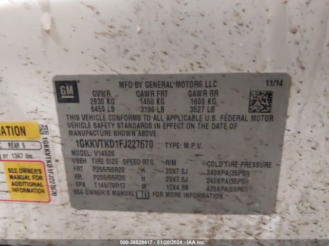 Photo 8 VIN: 1GKKVTKD1FJ227670 - GMC ACADIA 