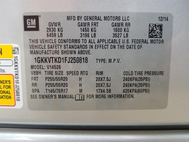 Photo 9 VIN: 1GKKVTKD1FJ250818 - GMC ACADIA DEN 