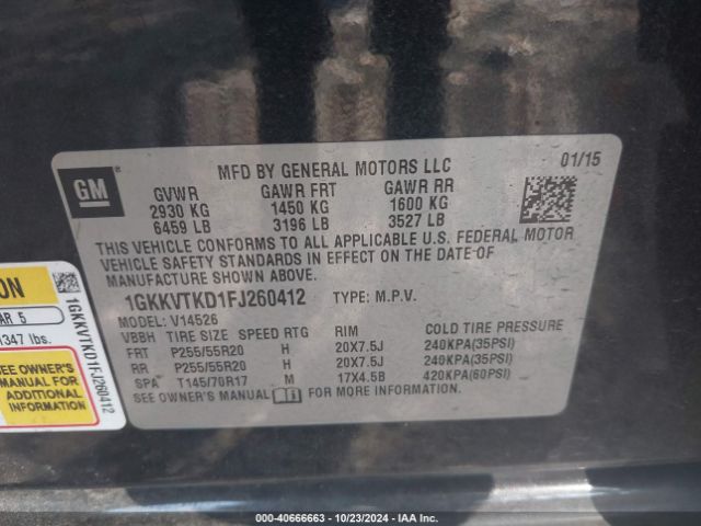 Photo 8 VIN: 1GKKVTKD1FJ260412 - GMC ACADIA 