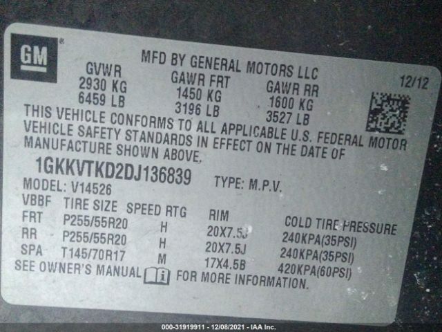 Photo 8 VIN: 1GKKVTKD2DJ136839 - GMC ACADIA 