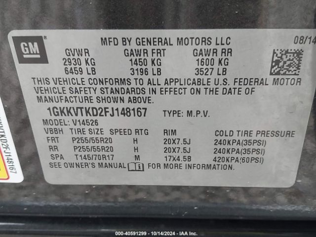 Photo 8 VIN: 1GKKVTKD2FJ148167 - GMC ACADIA 