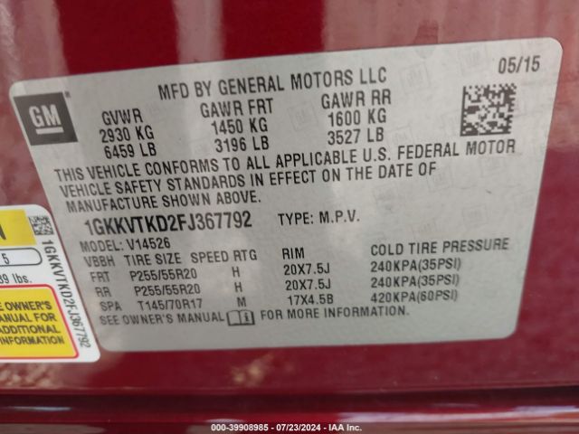 Photo 8 VIN: 1GKKVTKD2FJ367792 - GMC ACADIA 