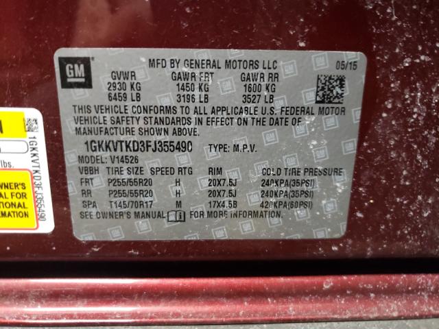 Photo 9 VIN: 1GKKVTKD3FJ355490 - GMC ACADIA DEN 