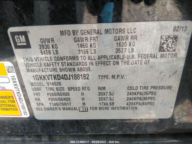 Photo 8 VIN: 1GKKVTKD4DJ188182 - GMC ACADIA 