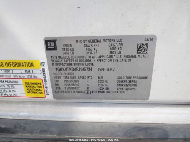 Photo 8 VIN: 1GKKVTKD4FJ145724 - GMC ACADIA 