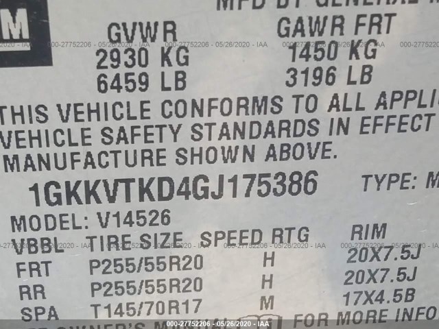 Photo 8 VIN: 1GKKVTKD4GJ175386 - GMC ACADIA 