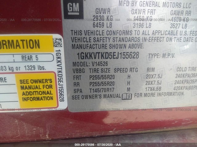 Photo 8 VIN: 1GKKVTKD5EJ155628 - GMC ACADIA 