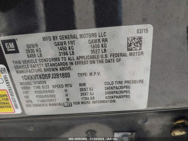 Photo 8 VIN: 1GKKVTKD5FJ281800 - GMC ACADIA 