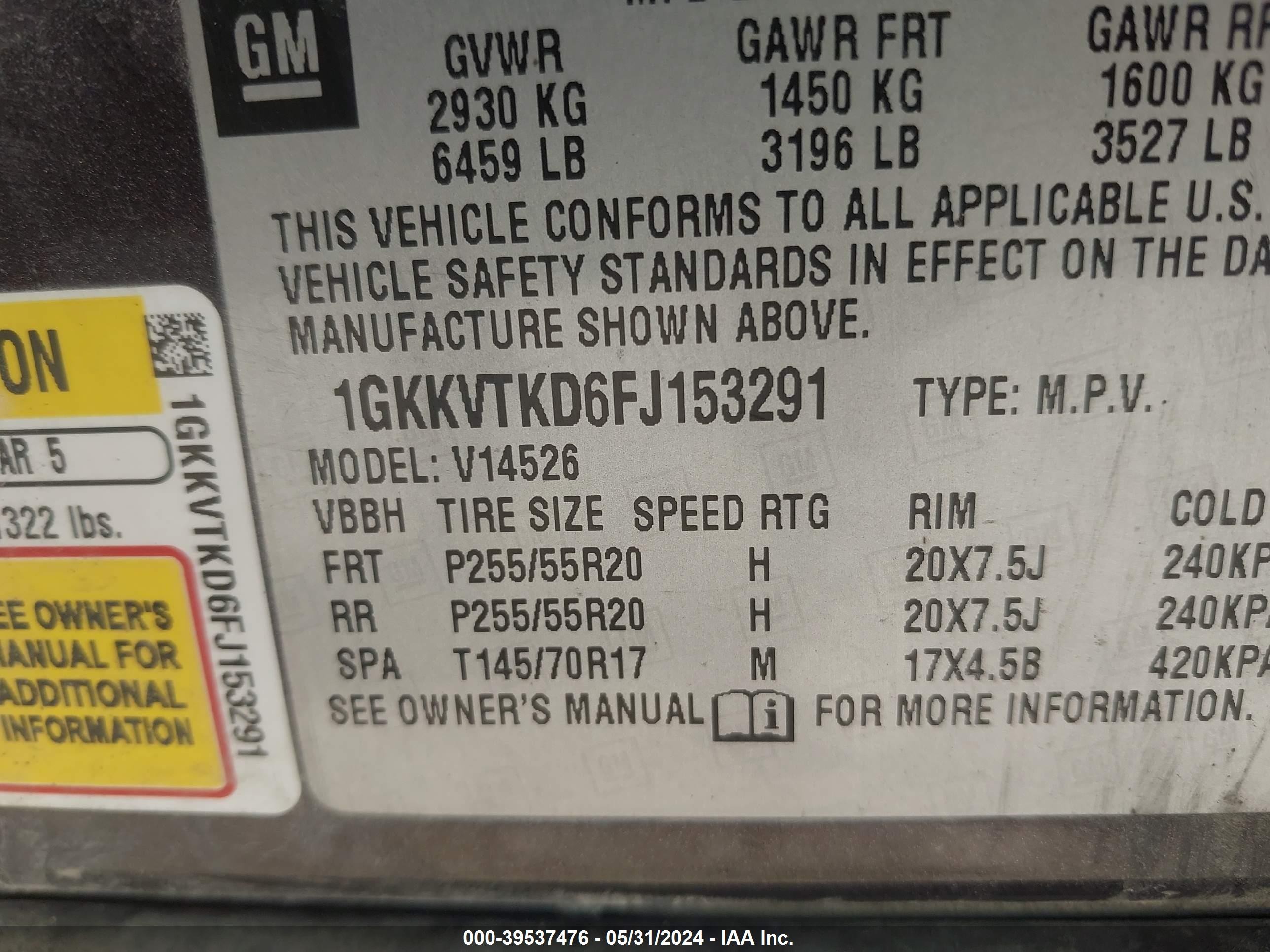 Photo 8 VIN: 1GKKVTKD6FJ153291 - GMC ACADIA 