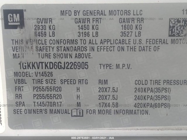 Photo 8 VIN: 1GKKVTKD6GJ226905 - GMC ACADIA 