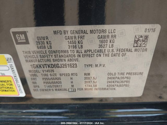 Photo 8 VIN: 1GKKVTKD6GJ261623 - GMC ACADIA 