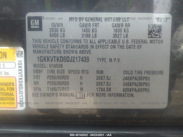 Photo 8 VIN: 1GKKVTKD8DJ217439 - GMC ACADIA 