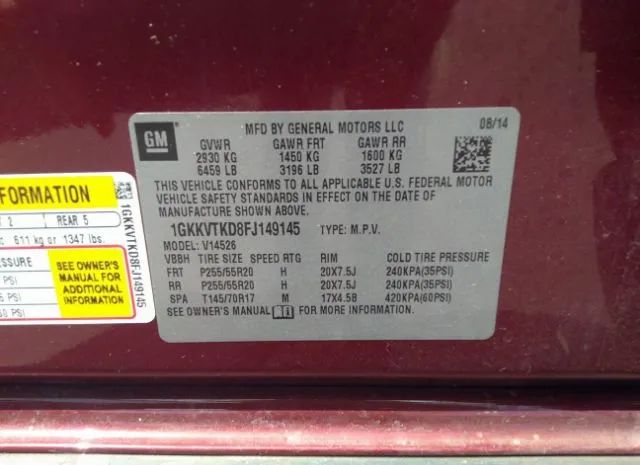 Photo 8 VIN: 1GKKVTKD8FJ149145 - GMC ACADIA 