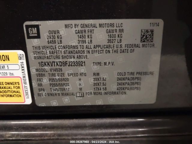 Photo 8 VIN: 1GKKVTKD8FJ233921 - GMC ACADIA 