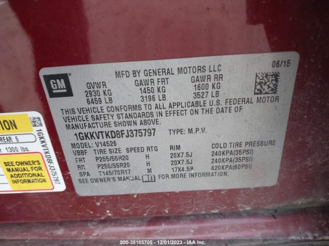 Photo 8 VIN: 1GKKVTKD8FJ375797 - GMC ACADIA 