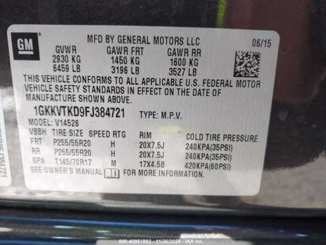 Photo 8 VIN: 1GKKVTKD9FJ384721 - GMC ACADIA 