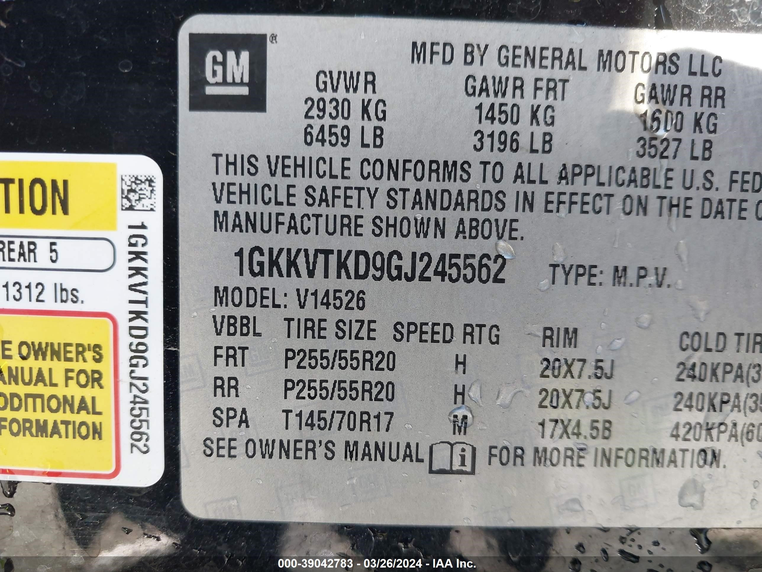 Photo 8 VIN: 1GKKVTKD9GJ245562 - GMC ACADIA 