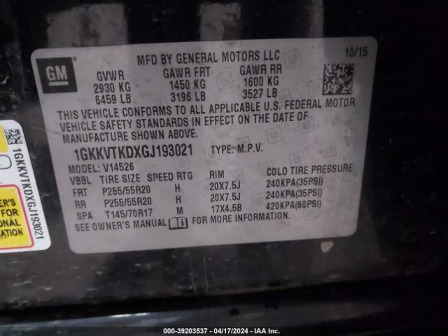 Photo 8 VIN: 1GKKVTKDXGJ193021 - GMC ACADIA 