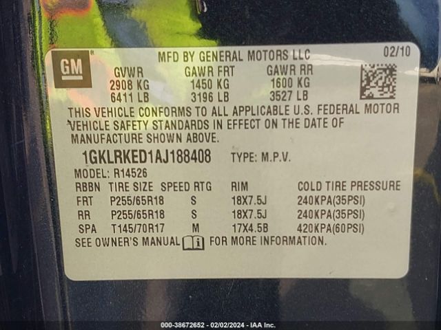 Photo 8 VIN: 1GKLRKED1AJ188408 - GMC ACADIA 