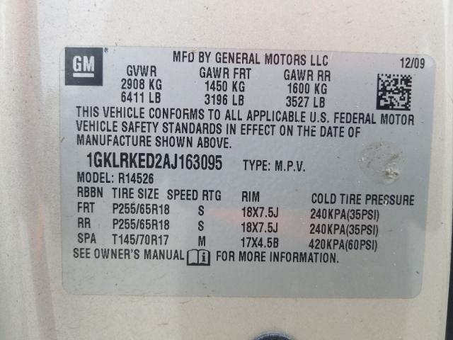 Photo 9 VIN: 1GKLRKED2AJ163095 - GMC ACADIA SL 