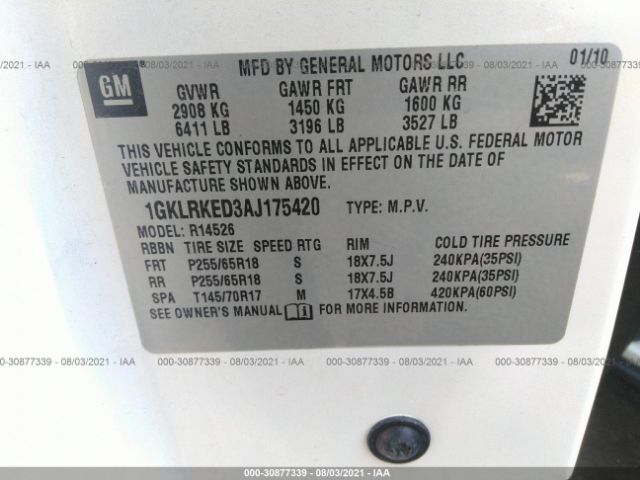 Photo 8 VIN: 1GKLRKED3AJ175420 - GMC ACADIA 