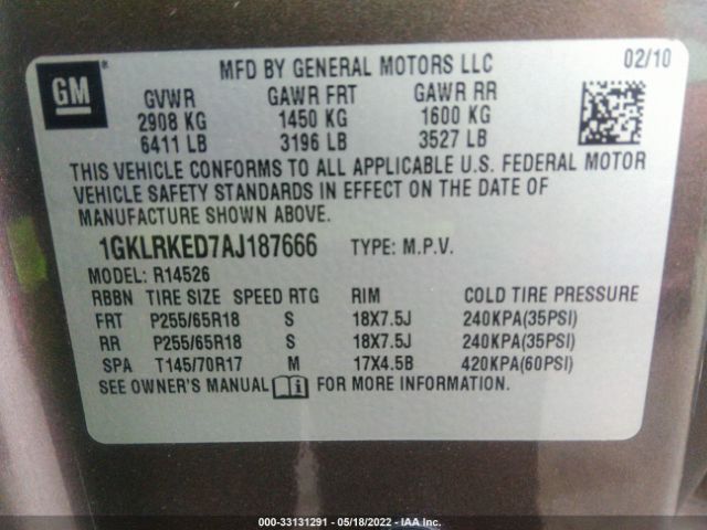 Photo 8 VIN: 1GKLRKED7AJ187666 - GMC ACADIA 