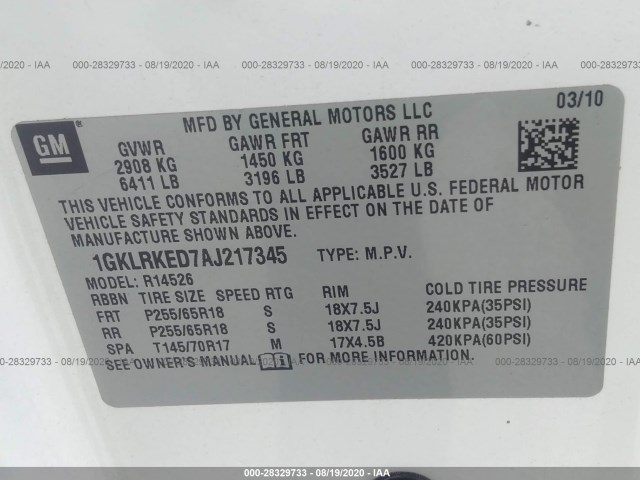 Photo 8 VIN: 1GKLRKED7AJ217345 - GMC ACADIA 