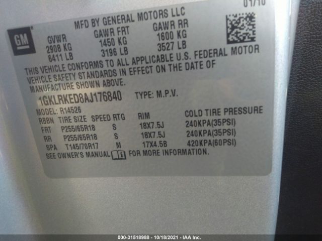 Photo 8 VIN: 1GKLRKED8AJ176840 - GMC ACADIA 