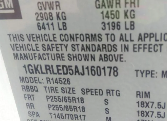 Photo 8 VIN: 1GKLRLED5AJ160178 - GMC ACADIA 