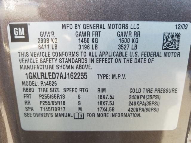 Photo 9 VIN: 1GKLRLED7AJ162255 - GMC ACADIA SLE 