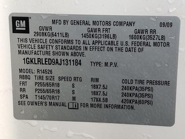 Photo 12 VIN: 1GKLRLED9AJ131184 - GMC ACADIA SLE 