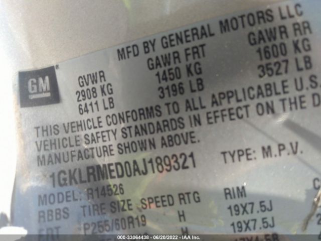 Photo 8 VIN: 1GKLRMED0AJ189321 - GMC ACADIA 