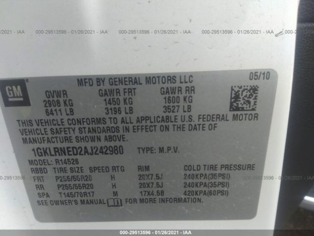 Photo 8 VIN: 1GKLRNED2AJ242980 - GMC ACADIA 