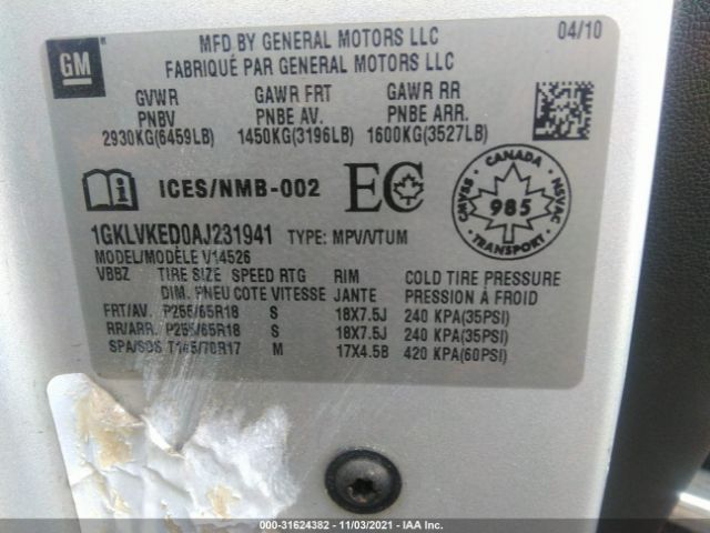 Photo 8 VIN: 1GKLVKED0AJ231941 - GMC ACADIA 