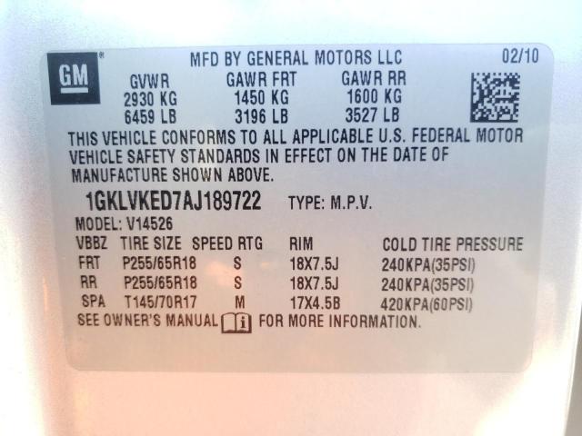 Photo 9 VIN: 1GKLVKED7AJ189722 - GMC ACADIA SL 