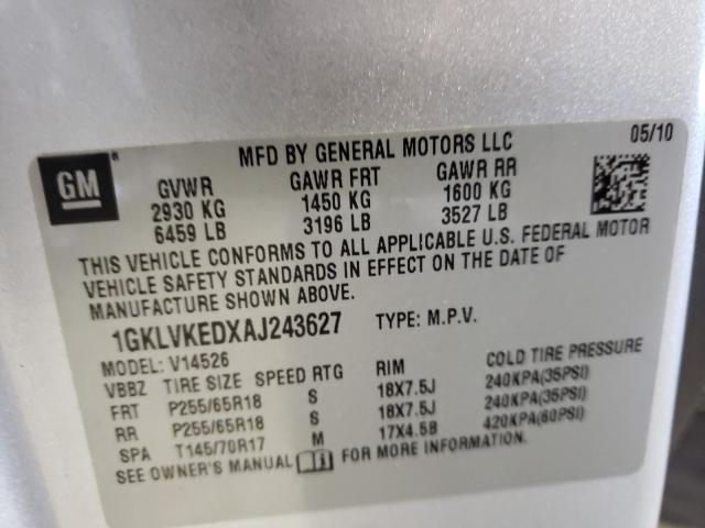 Photo 9 VIN: 1GKLVKEDXAJ243627 - GMC ACADIA SL 