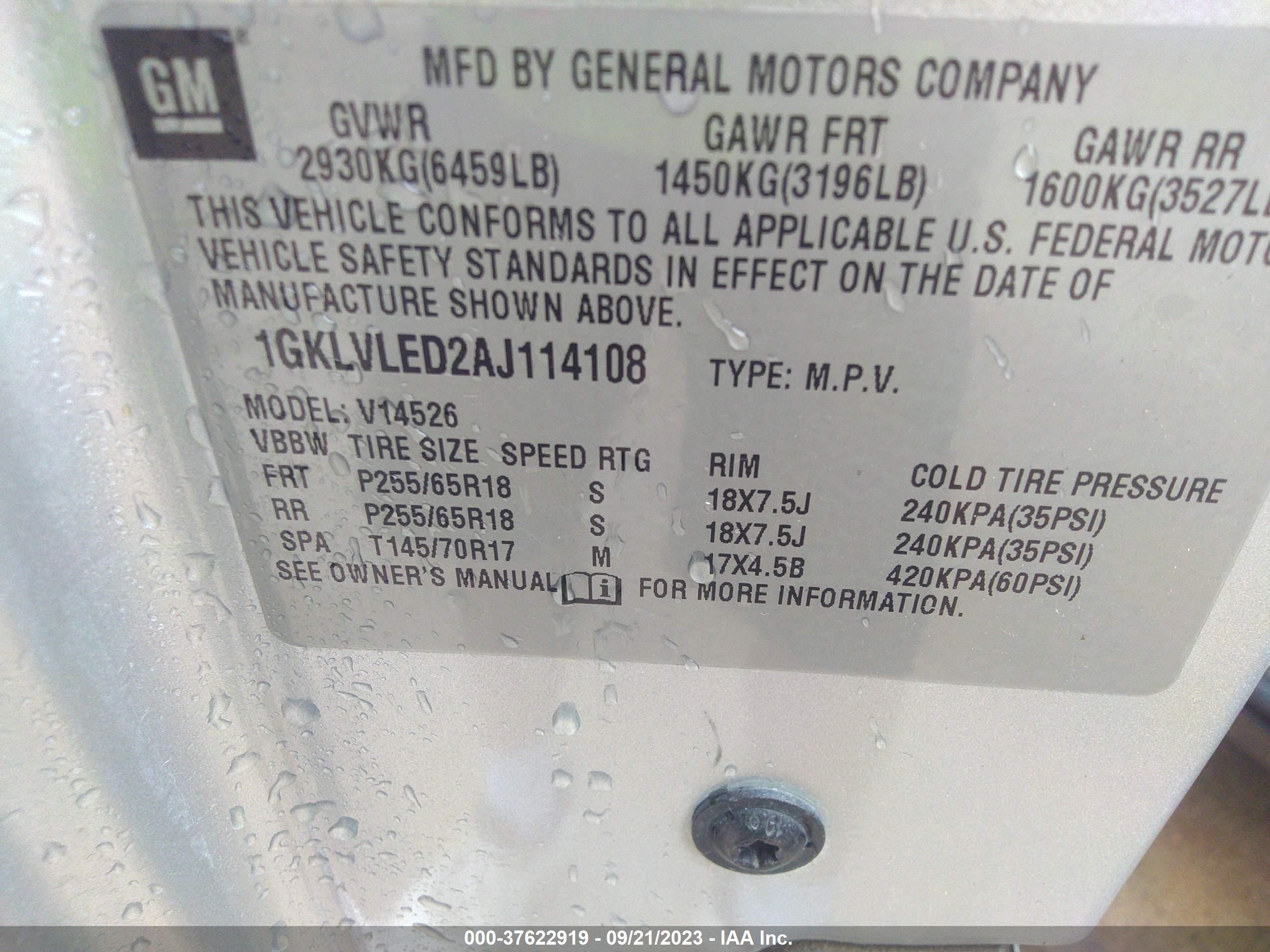 Photo 8 VIN: 1GKLVLED2AJ114108 - GMC ACADIA 