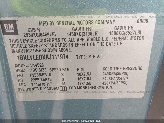 Photo 8 VIN: 1GKLVLEDXAJ111974 - GMC ACADIA 