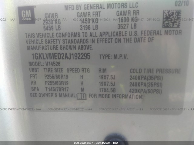 Photo 8 VIN: 1GKLVMED2AJ192295 - GMC ACADIA 