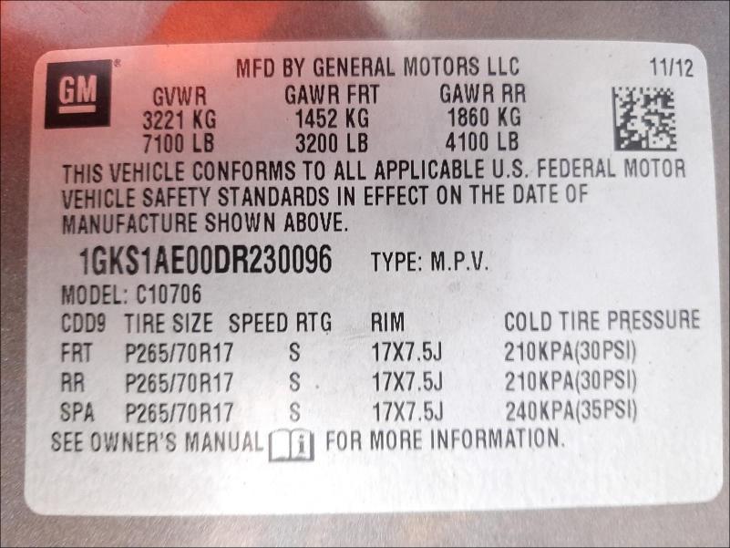 Photo 9 VIN: 1GKS1AE00DR230096 - GMC YUKON SLE 