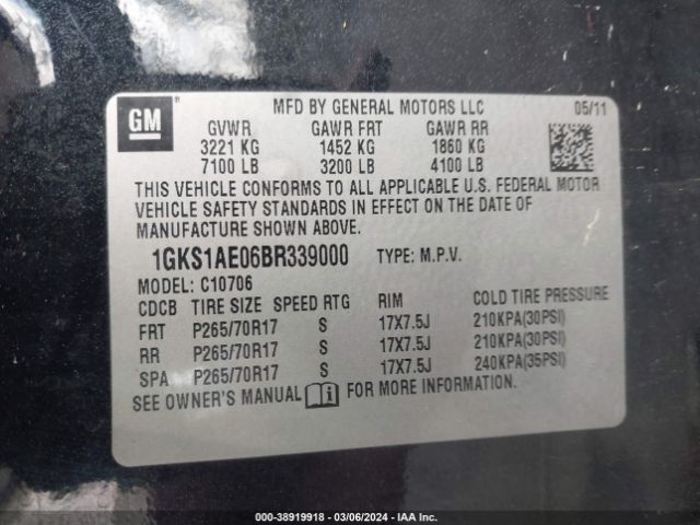 Photo 8 VIN: 1GKS1AE06BR339000 - GMC YUKON 