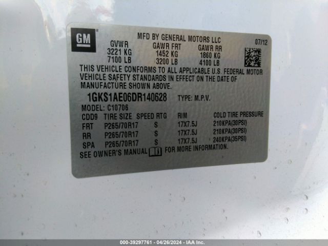 Photo 8 VIN: 1GKS1AE06DR140628 - GMC YUKON 