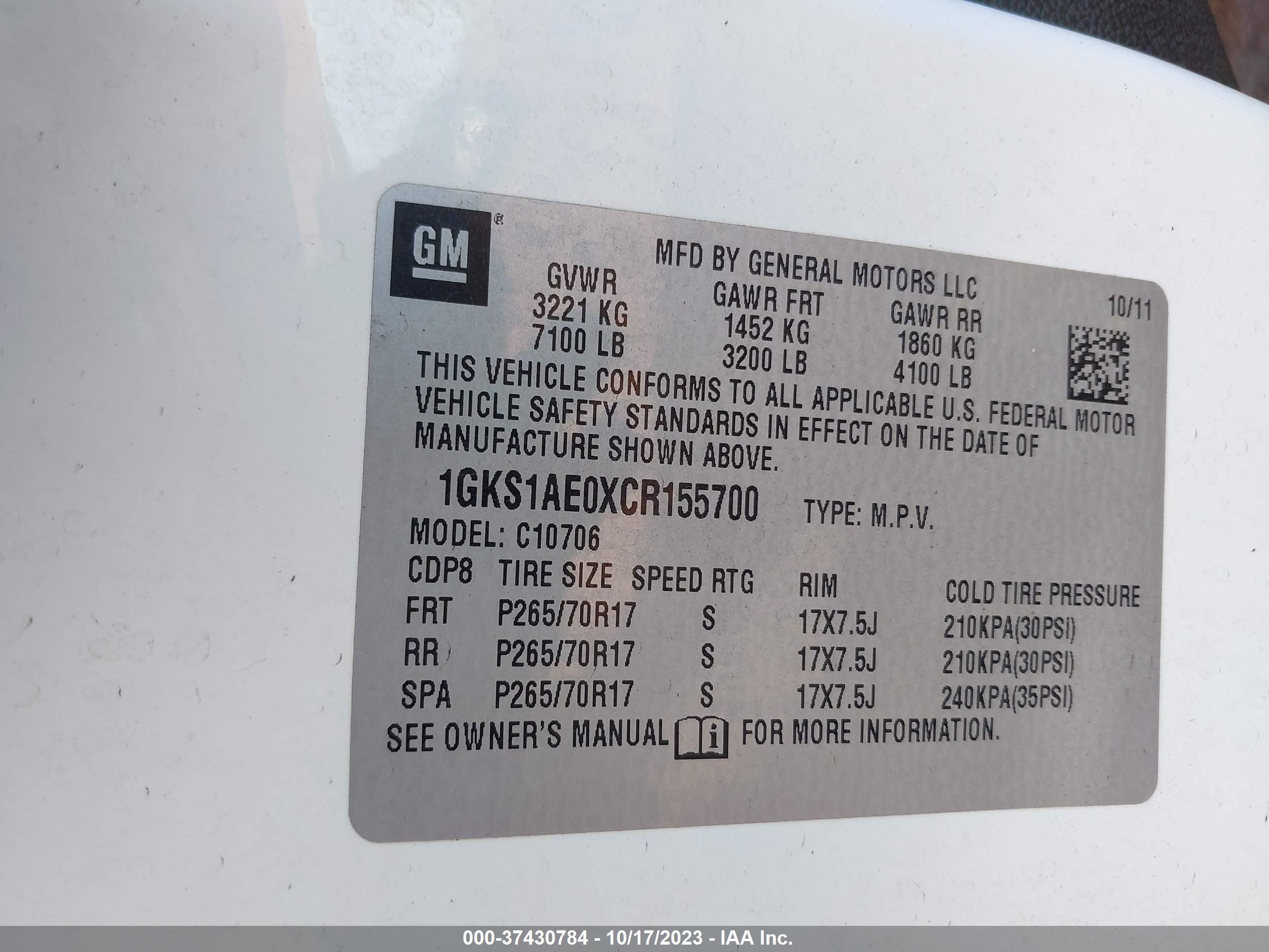 Photo 8 VIN: 1GKS1AE0XCR155700 - GMC YUKON 