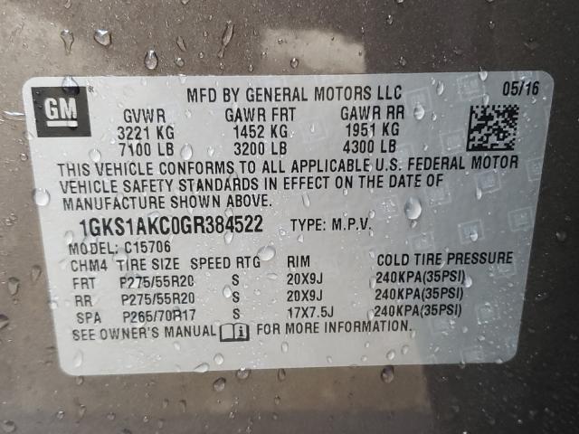 Photo 9 VIN: 1GKS1AKC0GR384522 - GMC YUKON SLE 